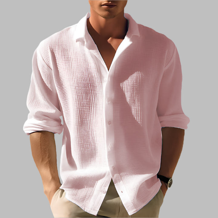 Chemise légère en coton et lin uni pour homme