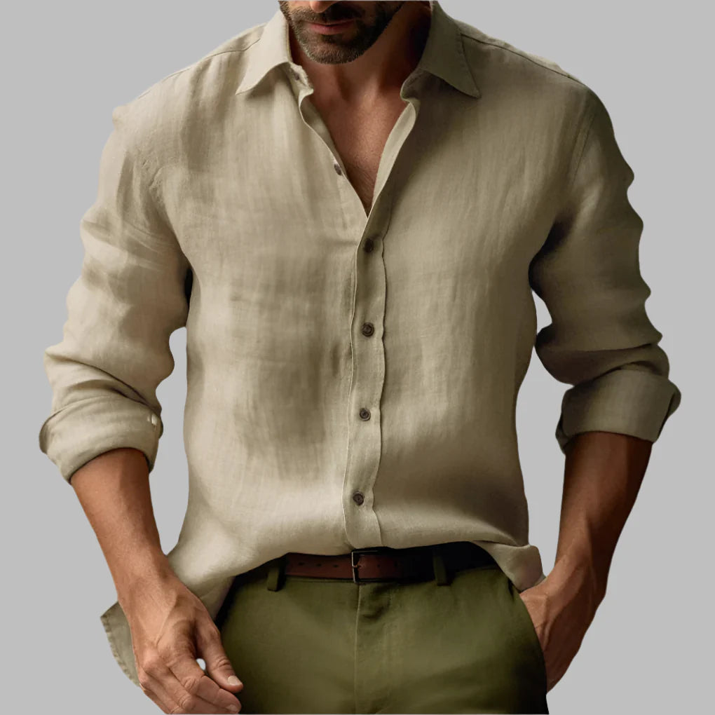 Chemise vintage à manches longues en lin pour homme