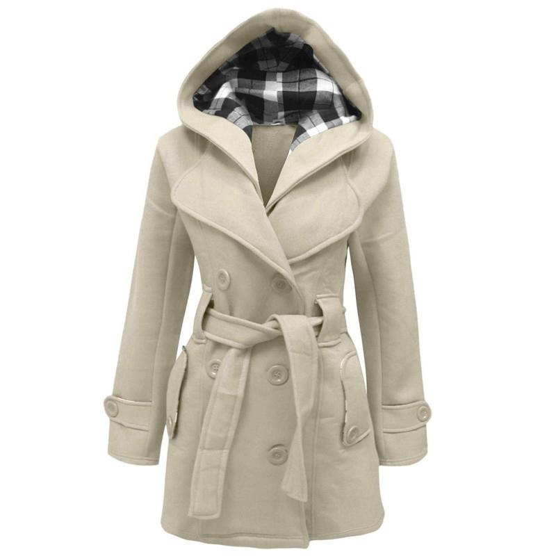 Élodie | manteau en laine avec capuche et boutons avec ceinture