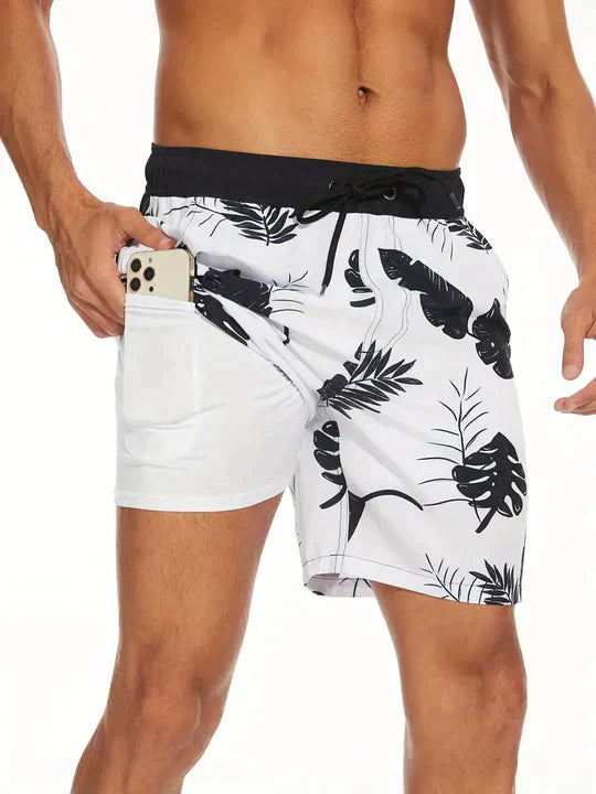 Short de bain tendance pour homme avec doublure et poche pour téléphone