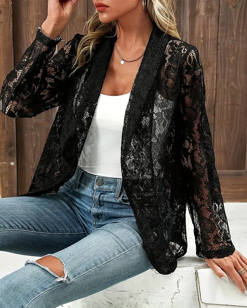 Blazer élégant avec bordure en dentelle