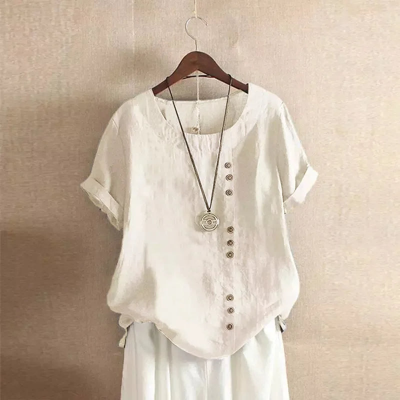 Verana – Blouse élégante en coton à manches courtes et détails de boutons