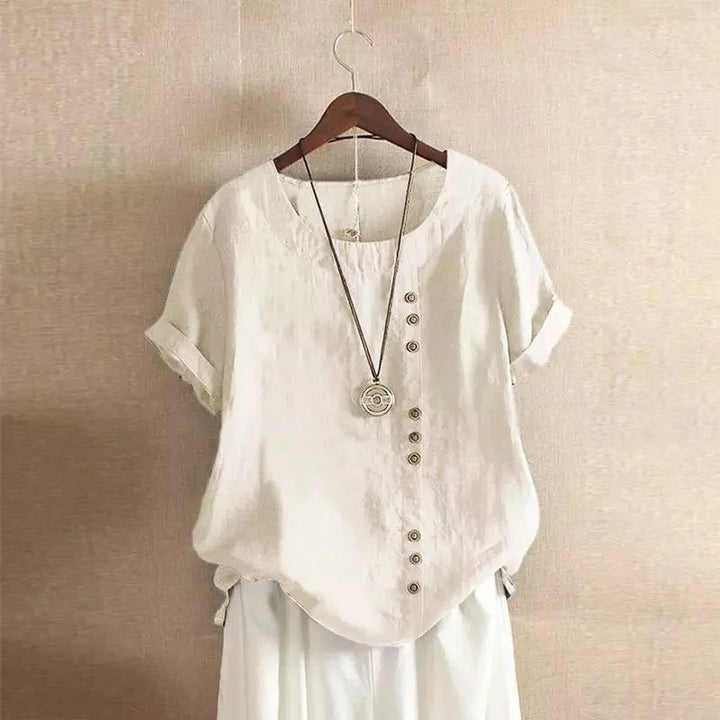 Verana – Blouse élégante en coton à manches courtes et détails de boutons