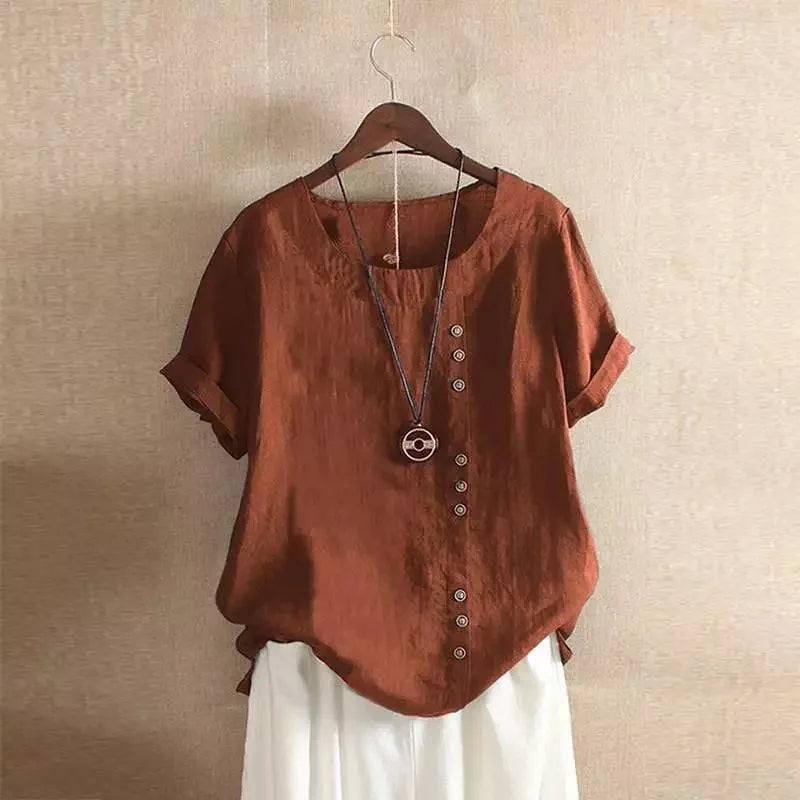Verana – Blouse élégante en coton à manches courtes et détails de boutons