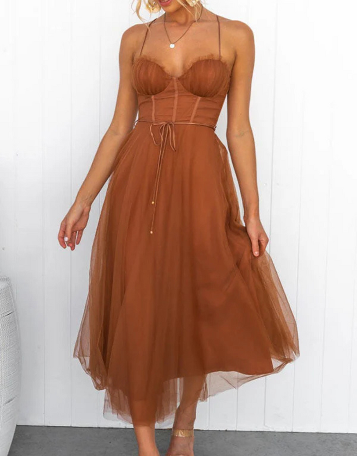 Robe longue légère sans manches à col en V pour femme