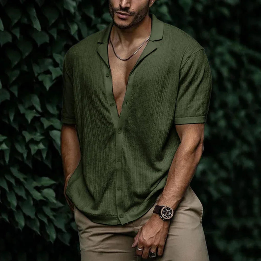 Chemise d'été en lin pour homme avec fermeture à boutons