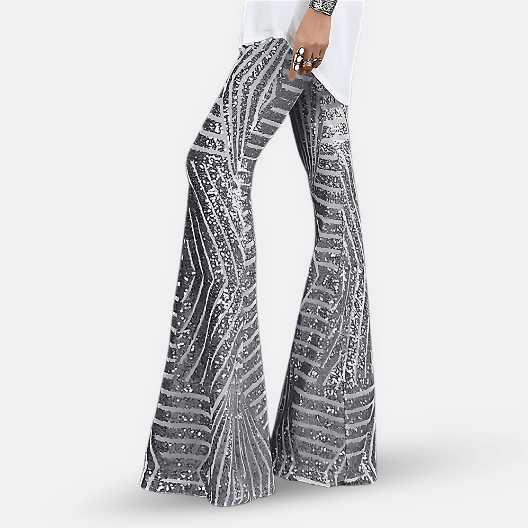 Pantalon évasé taille haute à paillettes pour femme