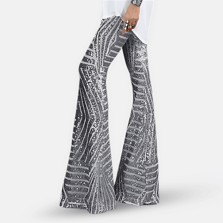 Pantalon évasé taille haute à paillettes pour femme