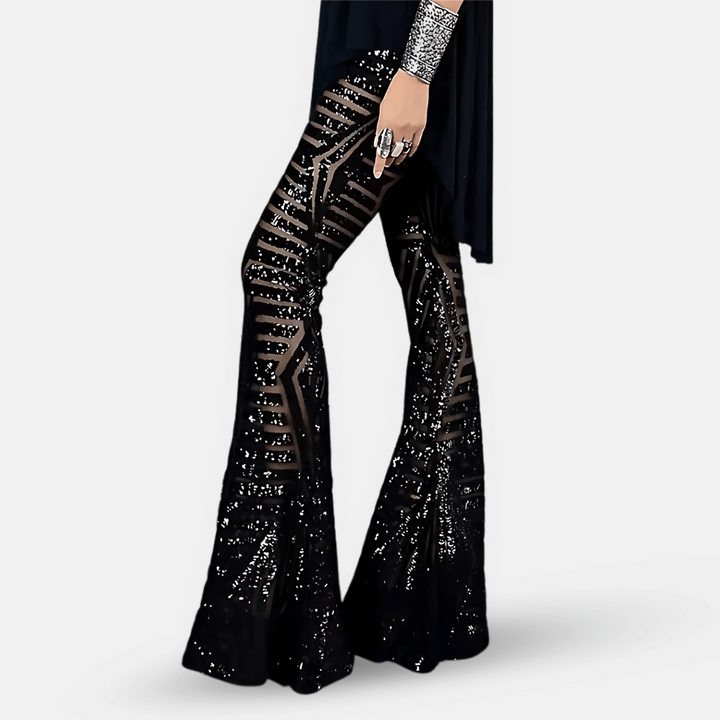 Pantalon évasé taille haute à paillettes pour femme