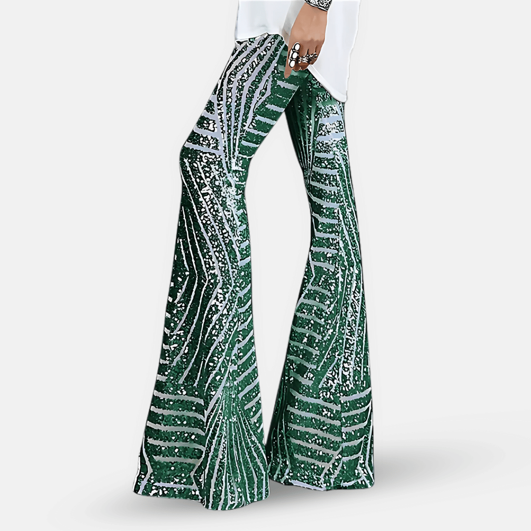 Pantalon évasé taille haute à paillettes pour femme
