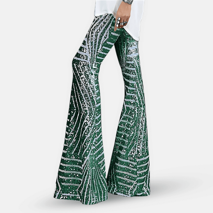 Pantalon évasé taille haute à paillettes pour femme