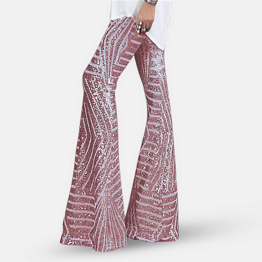 Pantalon évasé taille haute à paillettes pour femme
