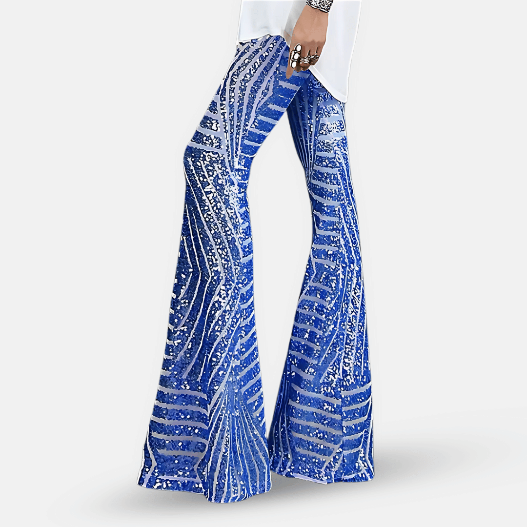 Pantalon évasé taille haute à paillettes pour femme