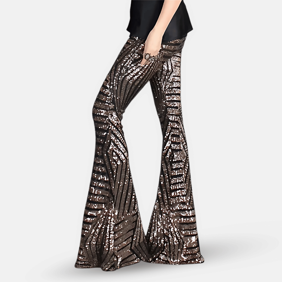 Pantalon évasé taille haute à paillettes pour femme