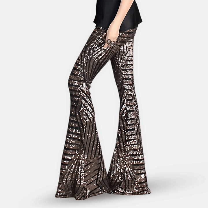 Pantalon évasé taille haute à paillettes pour femme
