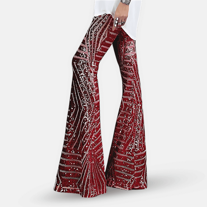 Pantalon évasé taille haute à paillettes pour femme