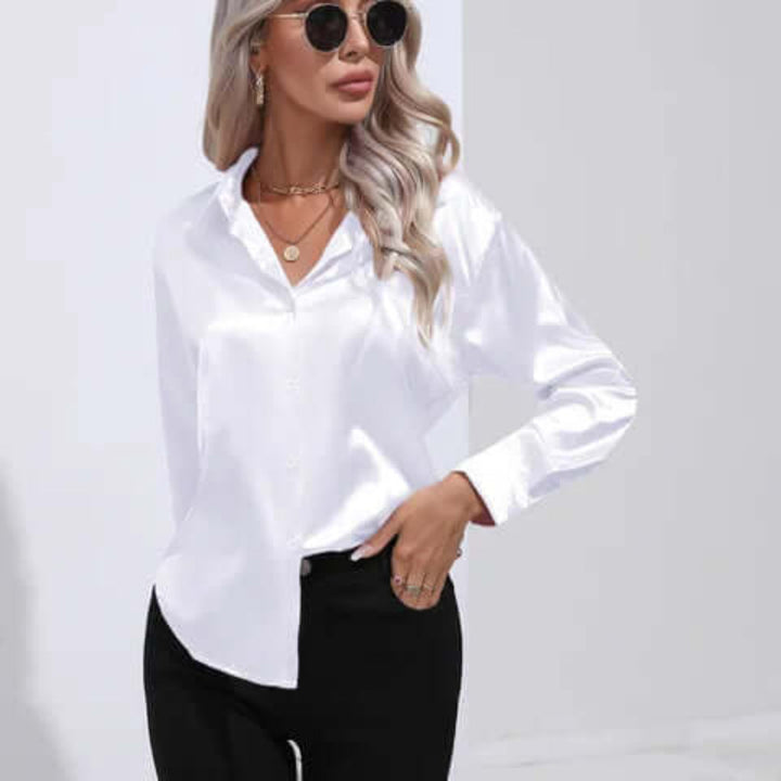 Chemisier ample à manches longues en satin pour femme