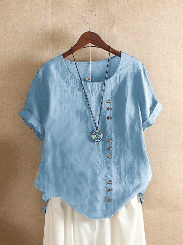 Verana – Blouse élégante en coton à manches courtes et détails de boutons