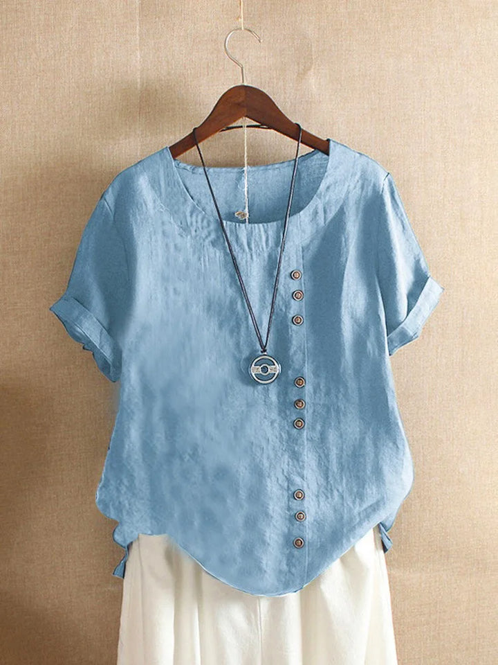 Verana – Blouse élégante en coton à manches courtes et détails de boutons