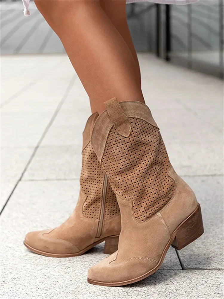 Bottes de cowboy western à talon bas et tige mi-mollet