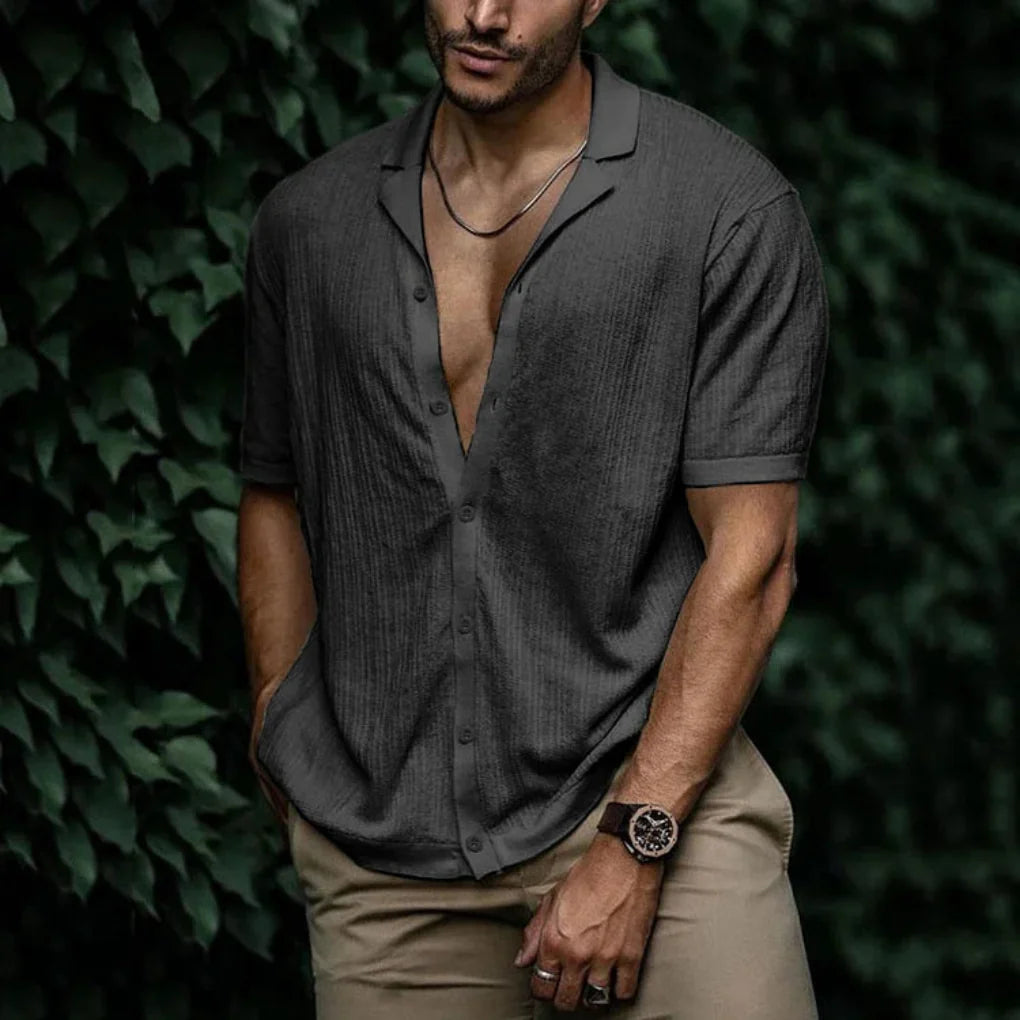 Chemise d'été en lin pour homme avec fermeture à boutons