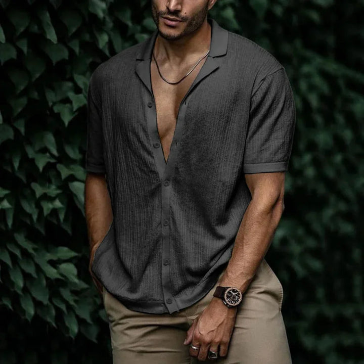 Chemise d'été en lin pour homme avec fermeture à boutons