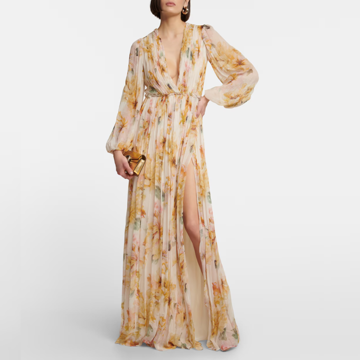 Robe de bal mi-longue élégante en lin et soie pour femme