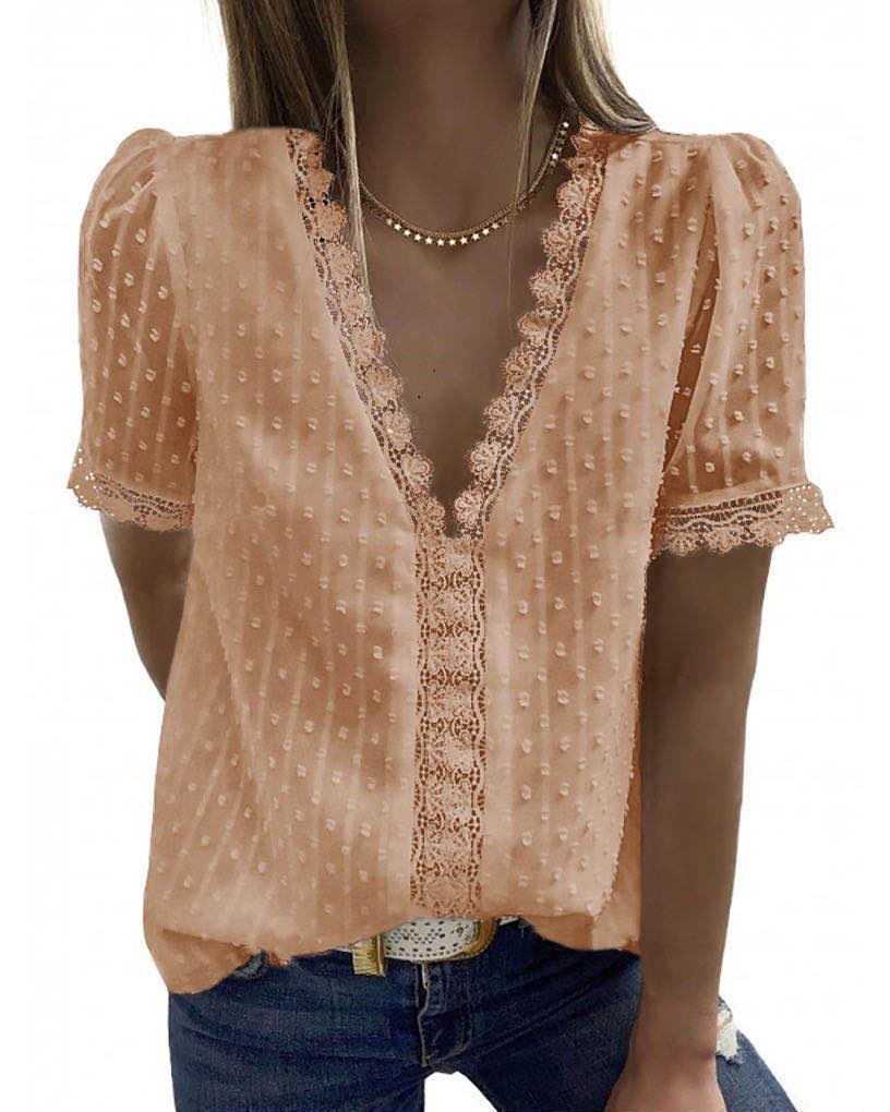 Blouse à manches courtes en dentelle
