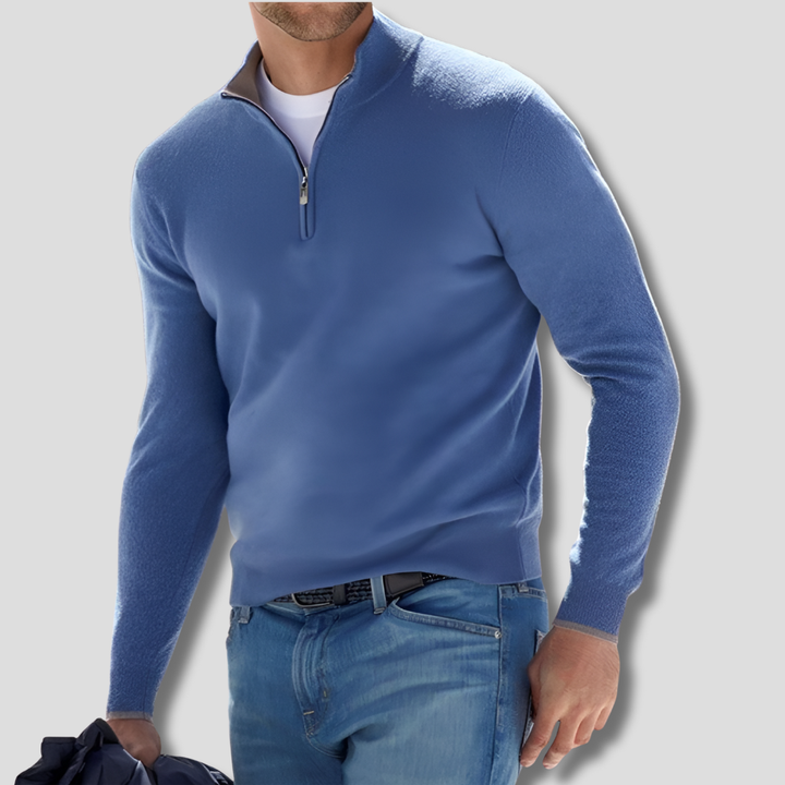 Pull en tricot de coton pour homme avec col zippé