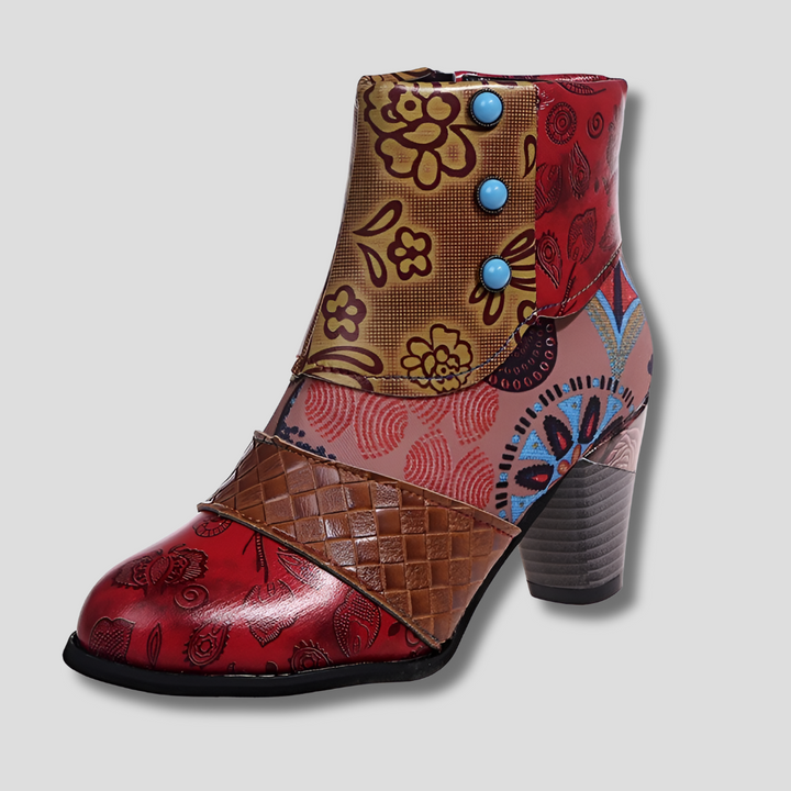 Cuir floral gaufré avec talon épais et charme vintage