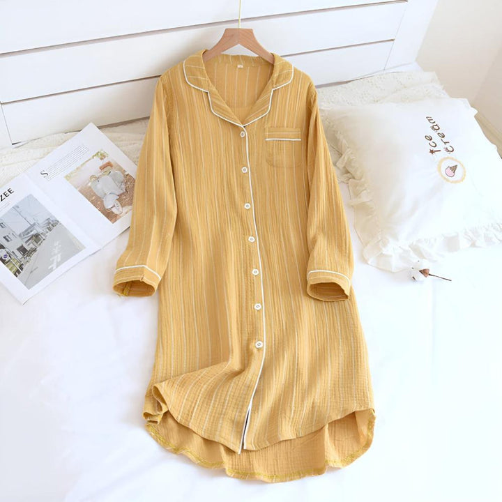 Chemise de nuit légère en gaze de coton rayée pour femme