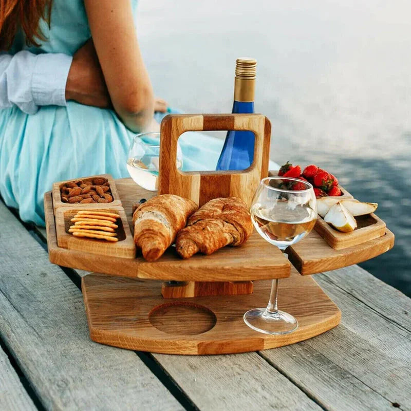 Table à vin de pique-nique portable en bois