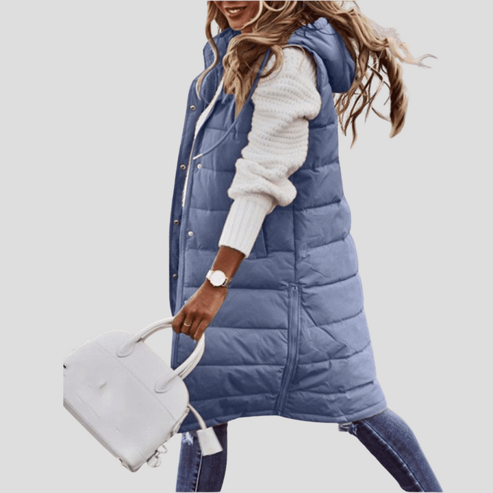 Bodywarmer long à capuche pour femme
