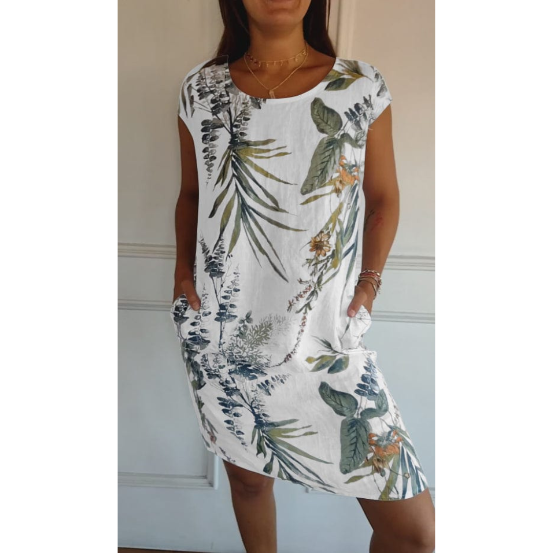 Robe Confortable à Coupe Droite et Encolure Ronde