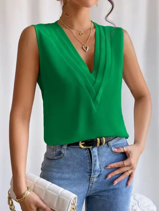 Haut élégant sans manches à col en V pour femme