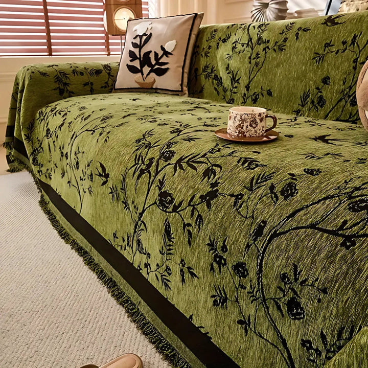 Élégant jeté à motifs floraux avec bordure à franges