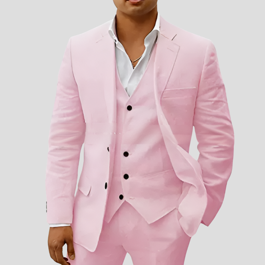Ensemble trois pièces en lin pour homme : blazer, gilet et pantalon