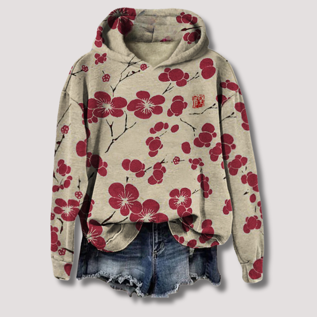 Pull léger à imprimé floral avec capuche
