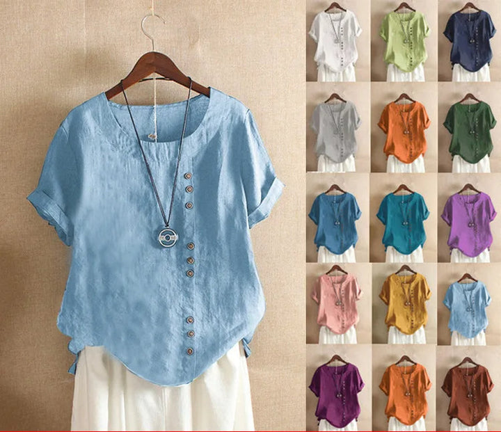 Verana – Blouse élégante en coton à manches courtes et détails de boutons