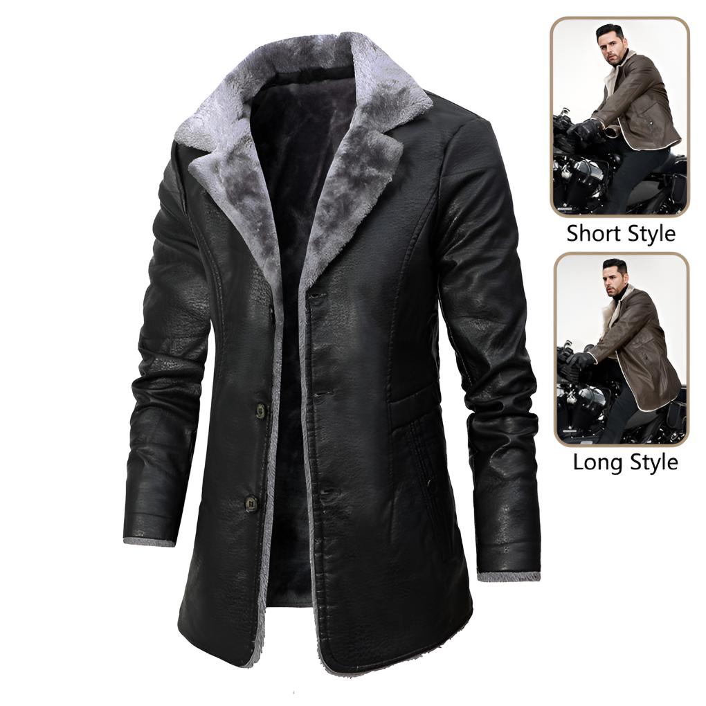 Manteau en cuir doublé en peau lainée pour homme