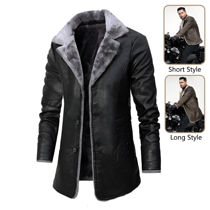 Manteau en cuir doublé en peau lainée pour homme