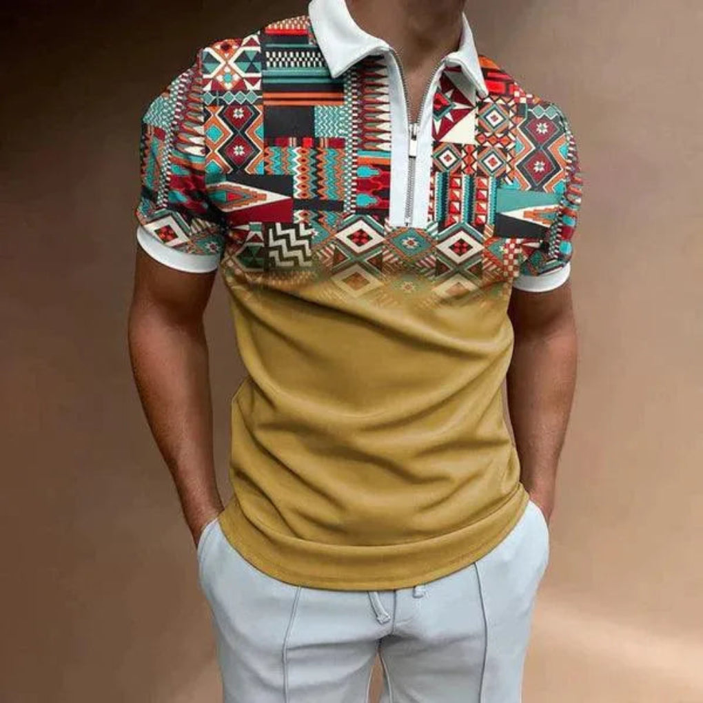 Polo zippé à rayures rétro pour homme