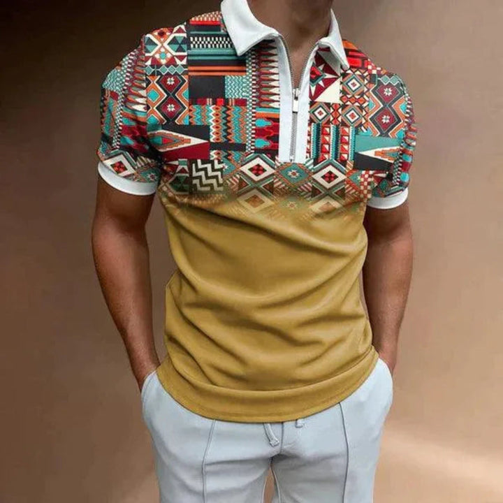 Polo zippé à rayures rétro pour homme
