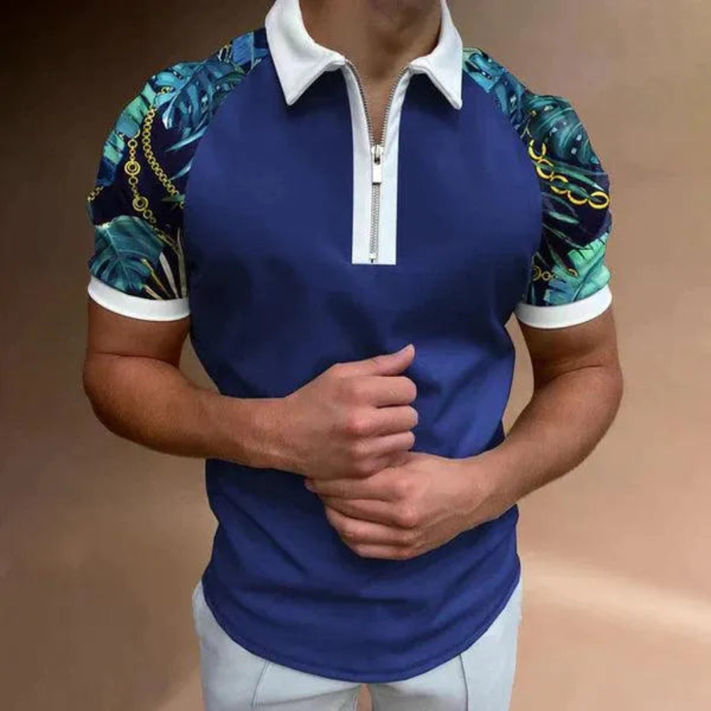 Polo zippé à rayures rétro pour homme