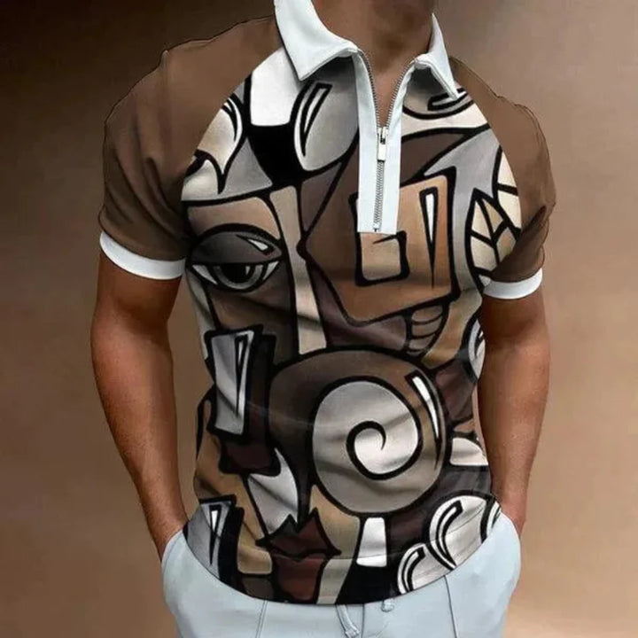 Polo zippé à rayures rétro pour homme