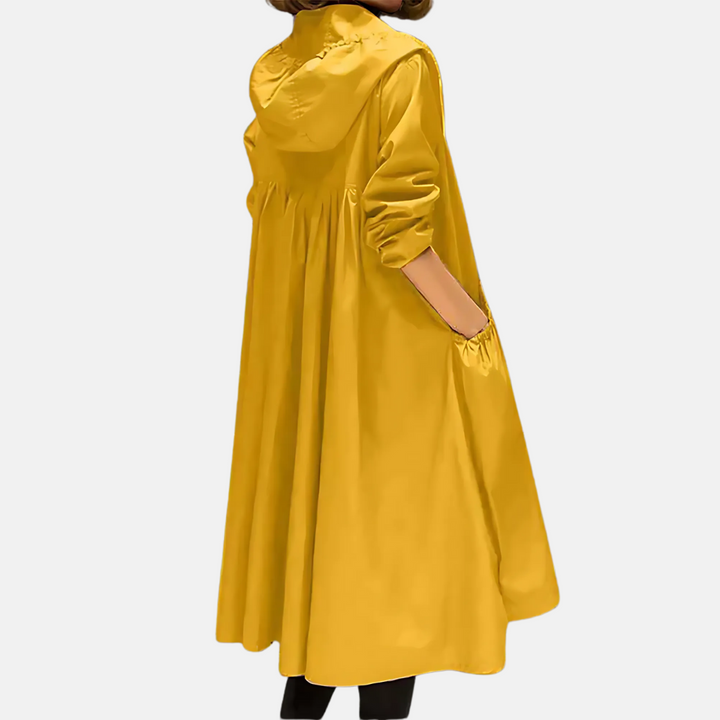 Veste imperméable à capuche pour femme, longueur genou