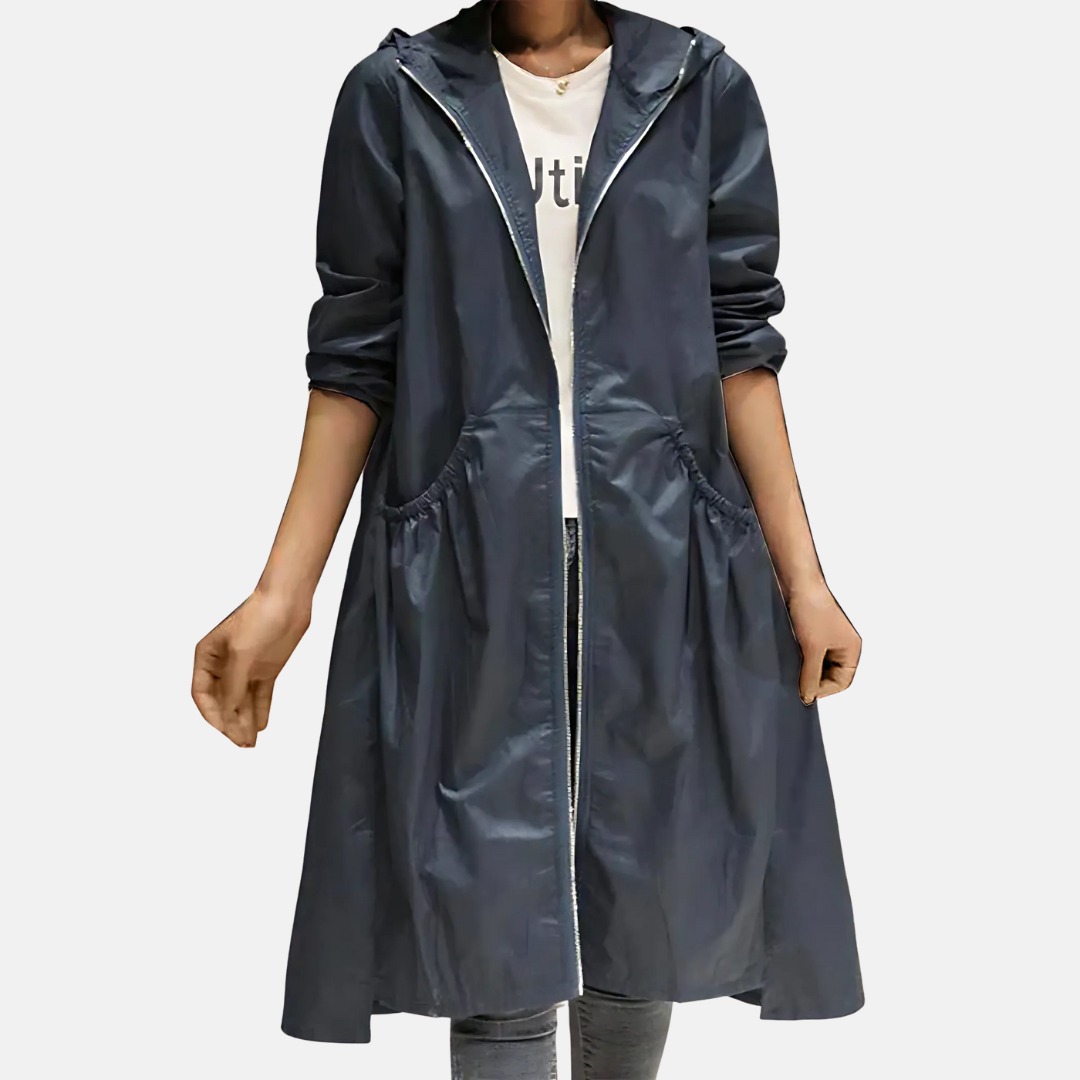 Veste imperméable à capuche pour femme, longueur genou