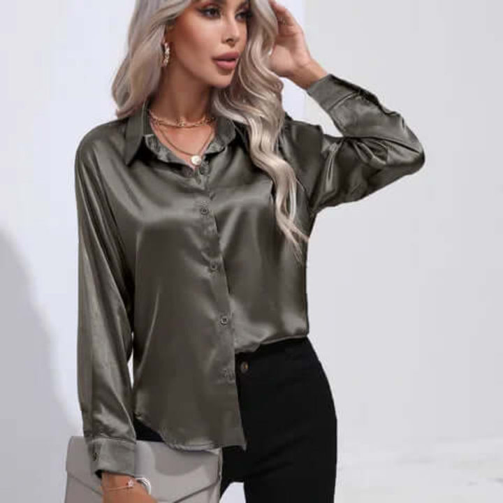 Chemisier ample à manches longues en satin pour femme