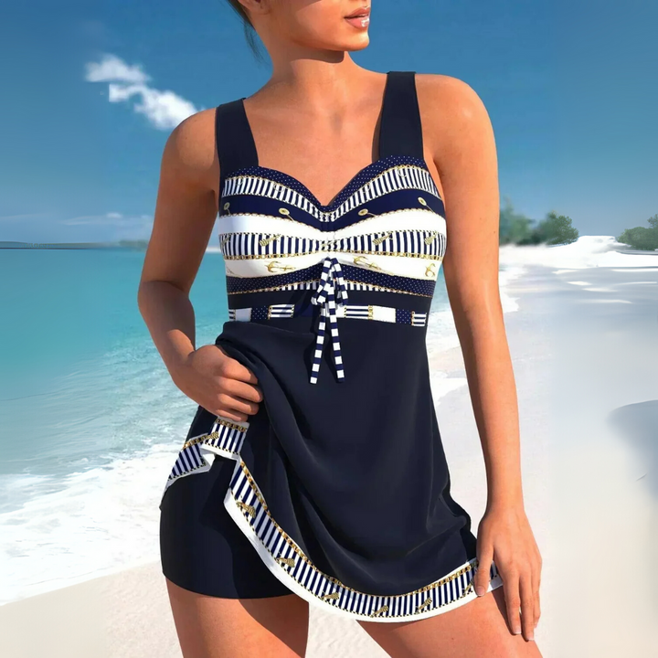 Robe de bain tankini froncée à imprimé aztèque pour femmes