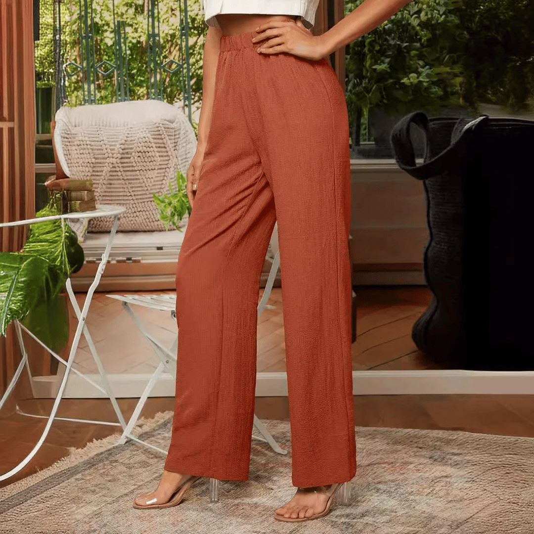 Pantalon droit pour femme avec taille élastique
